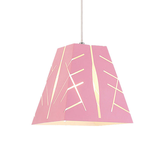 Modern Metal Pendant Ceiling Light - Pink/Yellow/Blue Tapered Hanging Lighting 1-Light