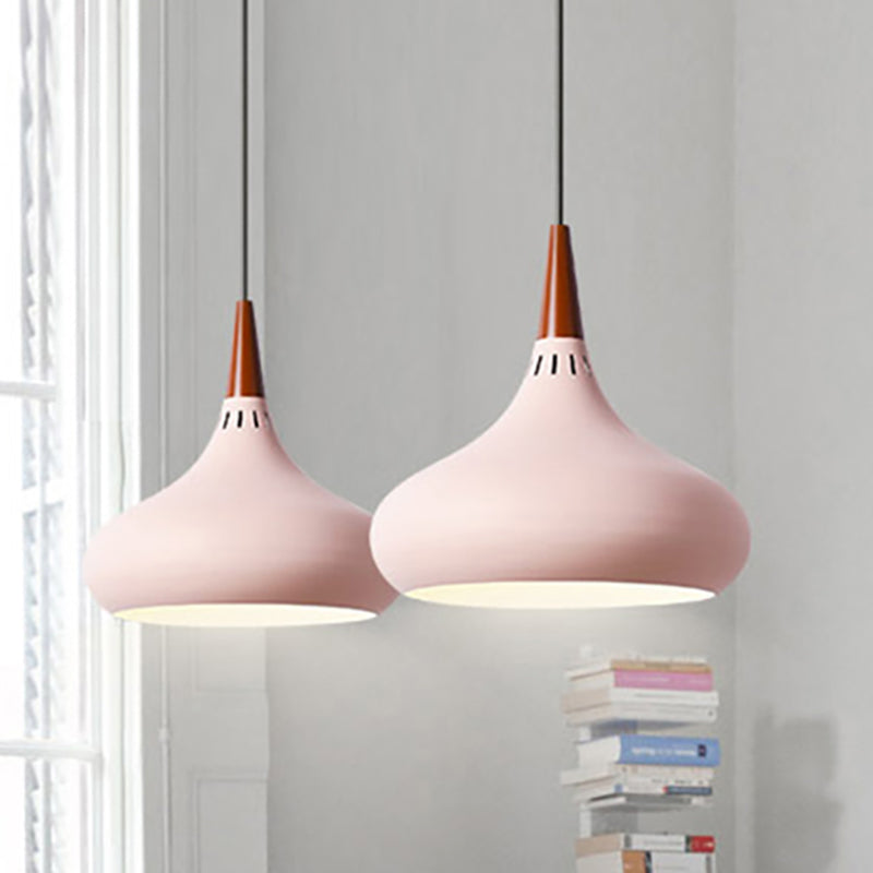 Nordic Teardrop Pendant Lighting - 8"/11"/12"W - Metal - 1 Light - Black/White/Pink