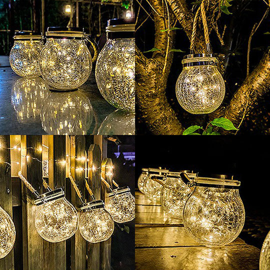 Clear Solar Led Hanging Lamp For Patio With Nordic Design & Crackled Plastic Ball
