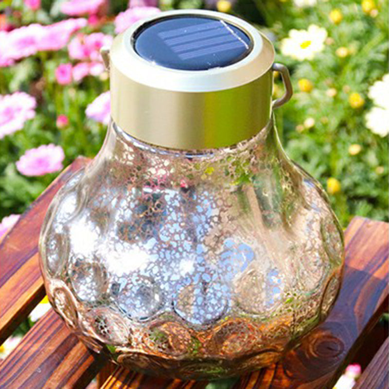 Solar Led Hanging Light: Pear Shaped Silver Glass Suspension Lamp For Yard Decoration