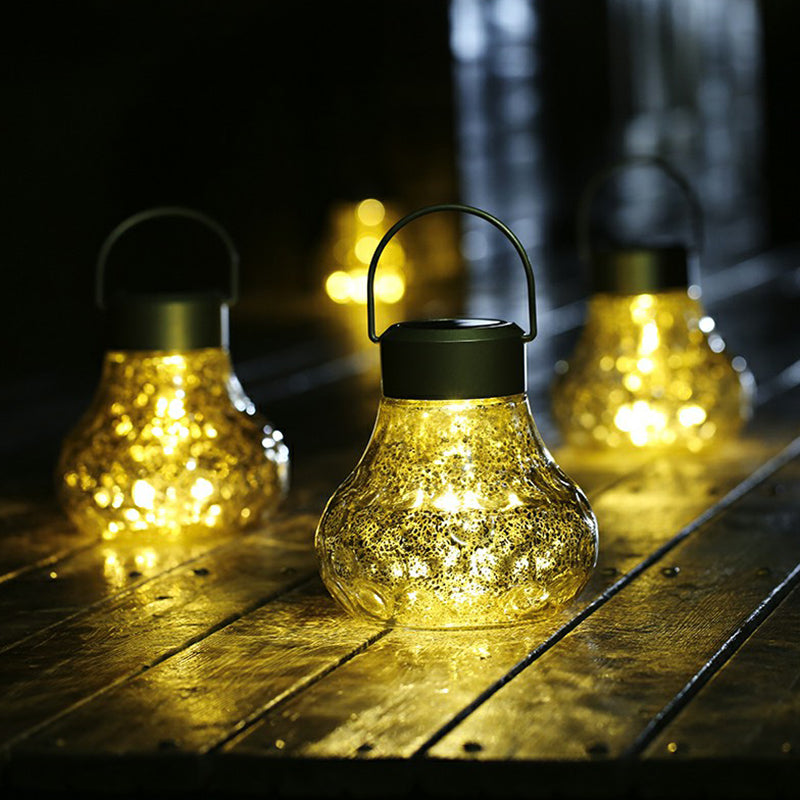 Solar Led Hanging Light: Pear Shaped Silver Glass Suspension Lamp For Yard Decoration /