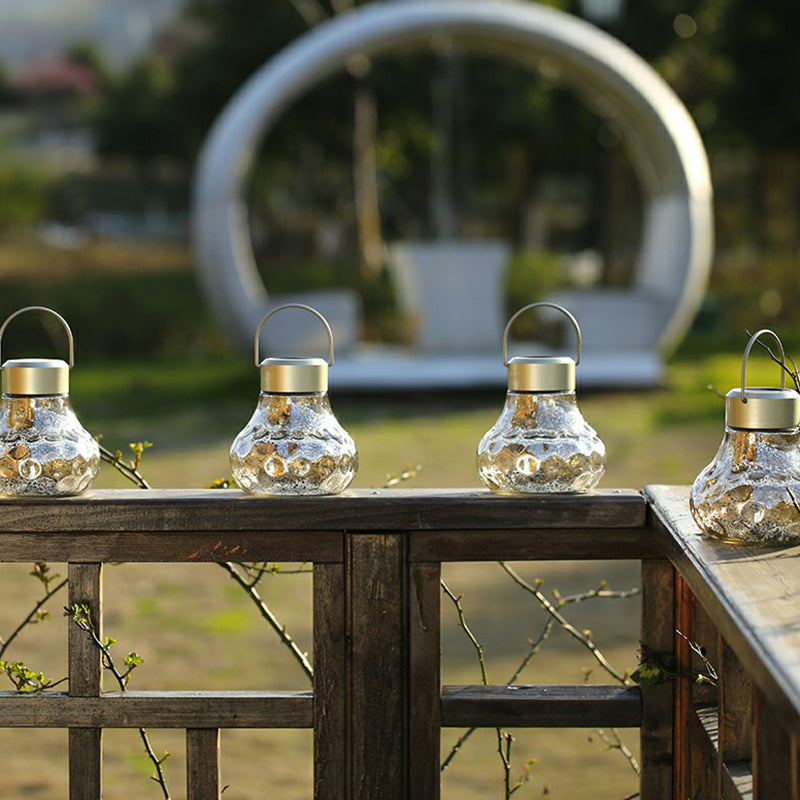 Solar Led Hanging Light: Pear Shaped Silver Glass Suspension Lamp For Yard Decoration