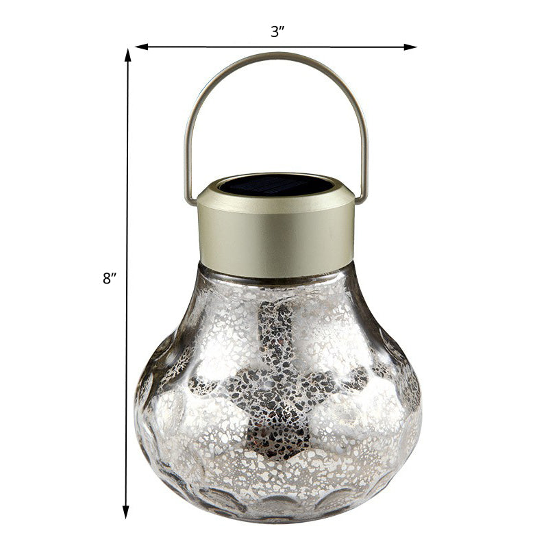 Solar Led Hanging Light: Pear Shaped Silver Glass Suspension Lamp For Yard Decoration