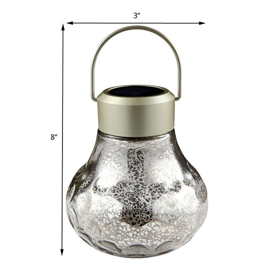 Solar Led Hanging Light: Pear Shaped Silver Glass Suspension Lamp For Yard Decoration