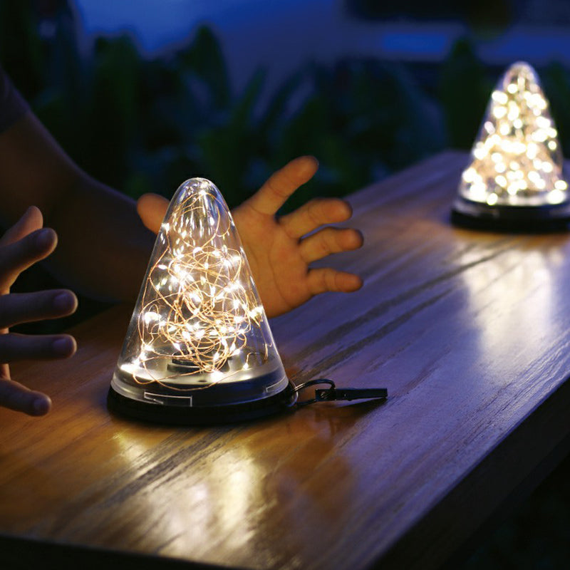 Black Conical Outdoor Solar Hanging Lamp With Clear Glass And Led Suspension Light