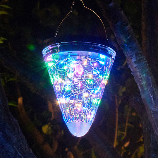 Black Conical Outdoor Solar Hanging Lamp With Clear Glass And Led Suspension Light / Multi Color