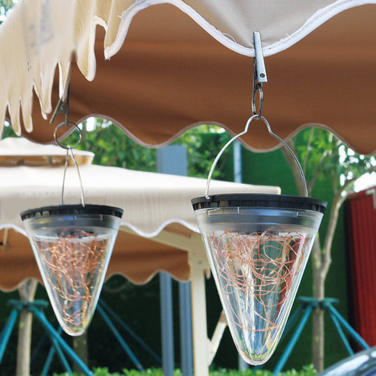 Black Conical Outdoor Solar Hanging Lamp With Clear Glass And Led Suspension Light