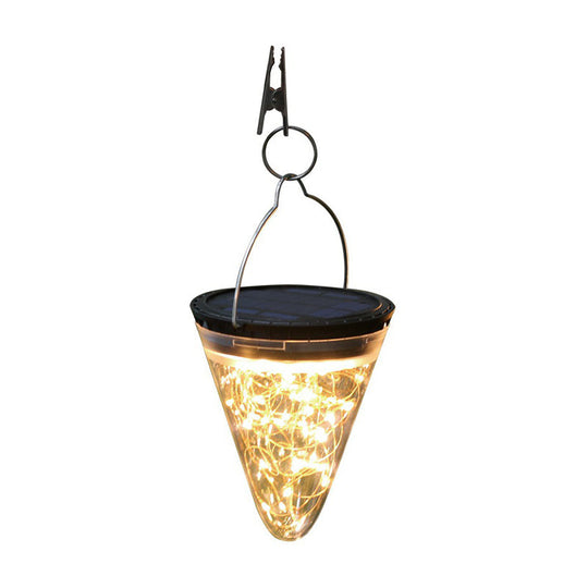 Black Conical Outdoor Solar Hanging Lamp With Clear Glass And Led Suspension Light