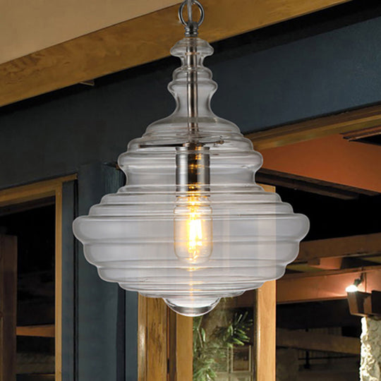 Modern Clear/Blue Ruffle Glass Pendant Light - Bedroom Ceiling Hanging Lamp