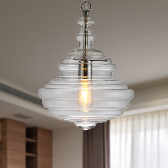 Modern Clear/Blue Ruffle Glass Pendant Light - Bedroom Ceiling Hanging Lamp