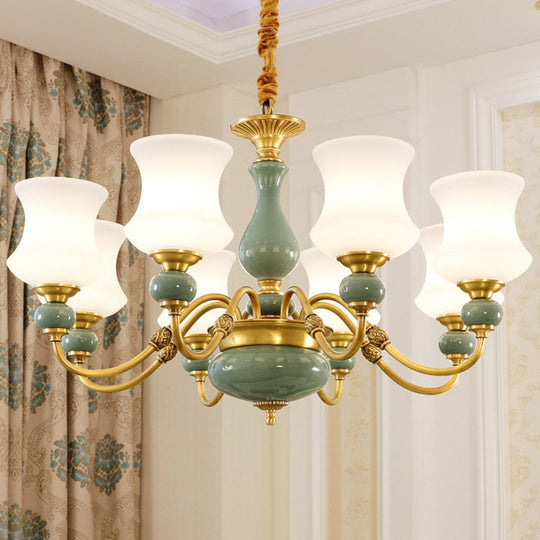 Emerald Green-Gold Retro Vase Chandelier: Opal Frosted Glass Pendant Light For Dining Room 8 / Gold