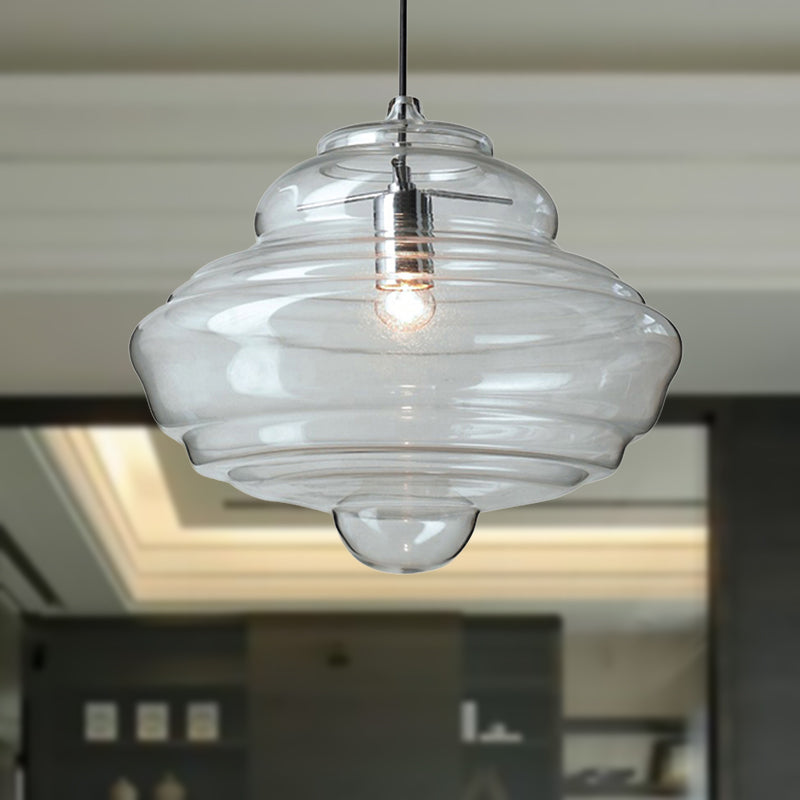 Modern Clear/Blue Ruffle Glass Pendant Light - Bedroom Ceiling Hanging Lamp