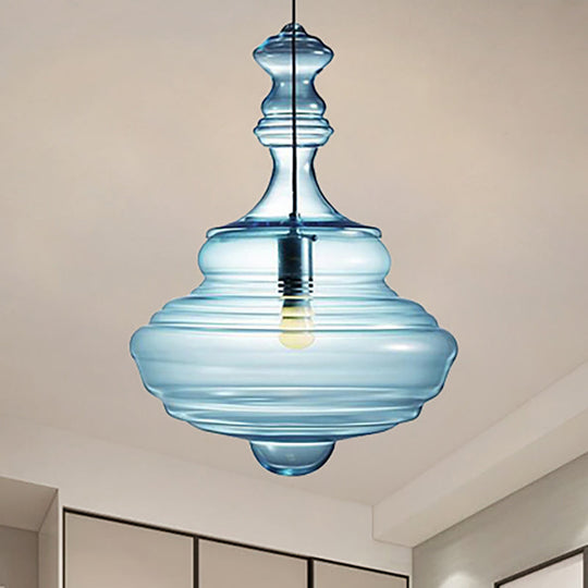 Modern Clear/Blue Ruffle Glass Pendant Light - Bedroom Ceiling Hanging Lamp