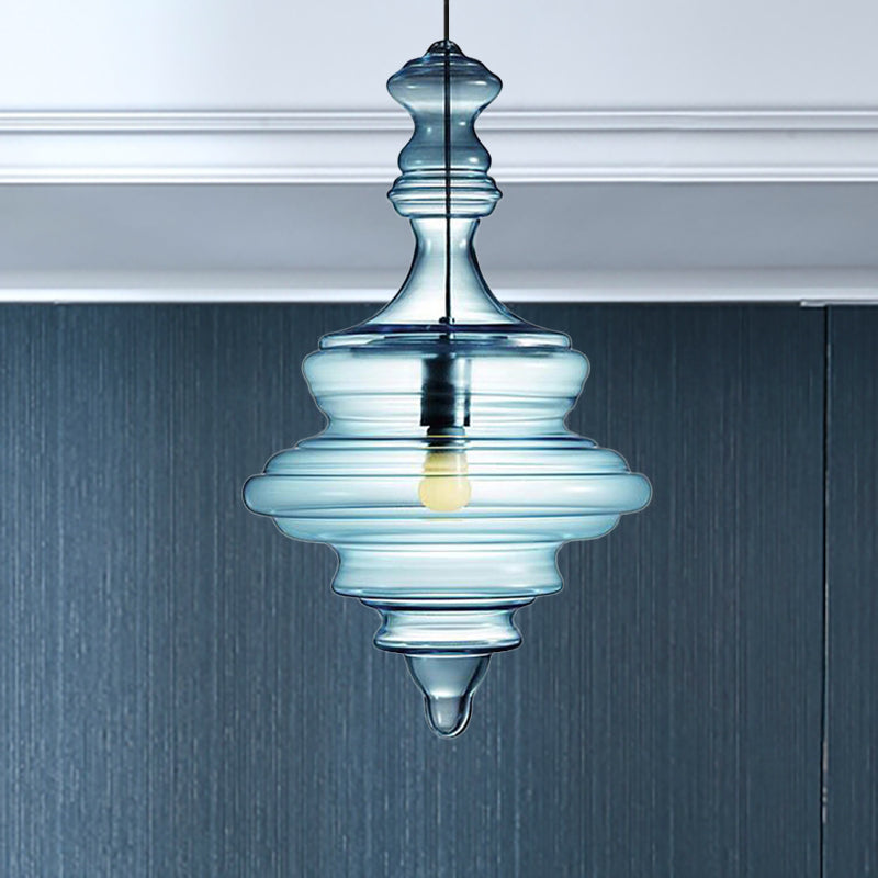 Modern Clear/Blue Ruffle Glass Pendant Light - Bedroom Ceiling Hanging Lamp