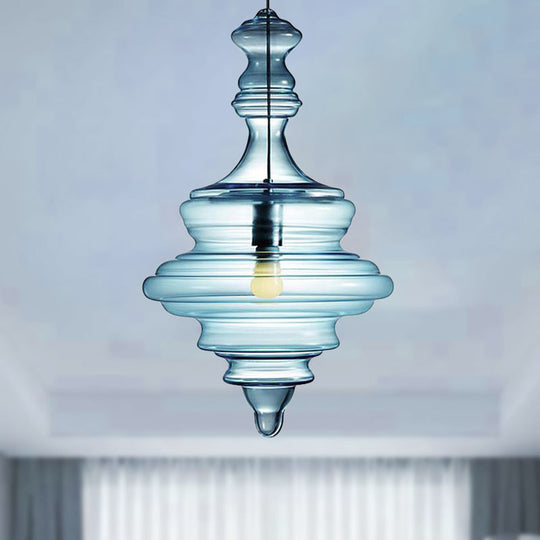 Modern Clear/Blue Ruffle Glass Pendant Light - Bedroom Ceiling Hanging Lamp