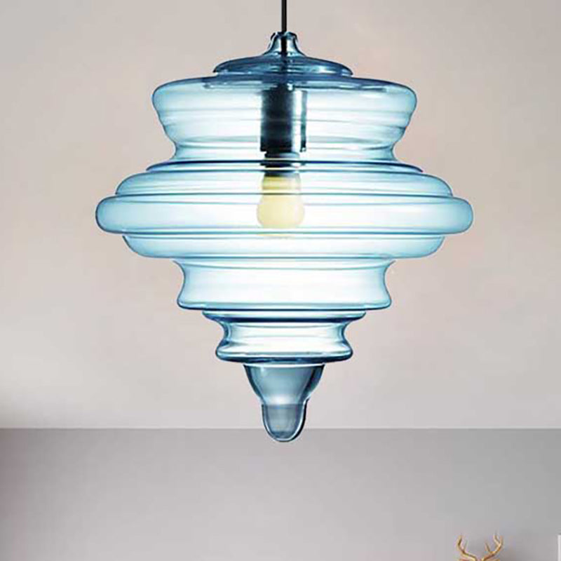 Modern Clear/Blue Ruffle Glass Pendant Light - Bedroom Ceiling Hanging Lamp