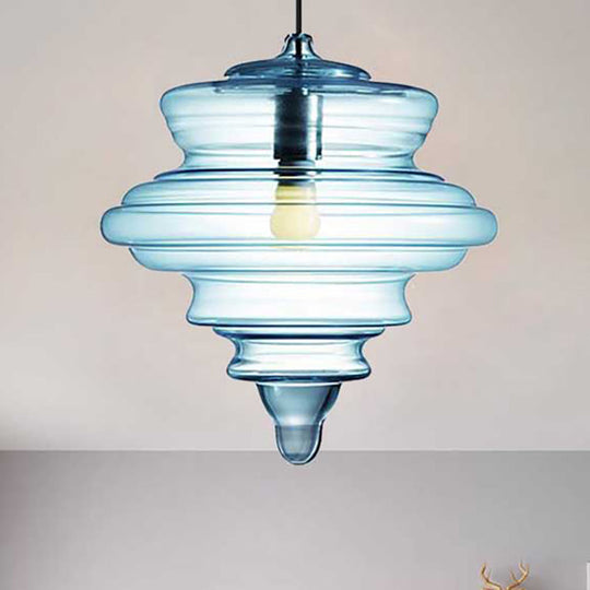 Modern Clear/Blue Ruffle Glass Pendant Light - Bedroom Ceiling Hanging Lamp