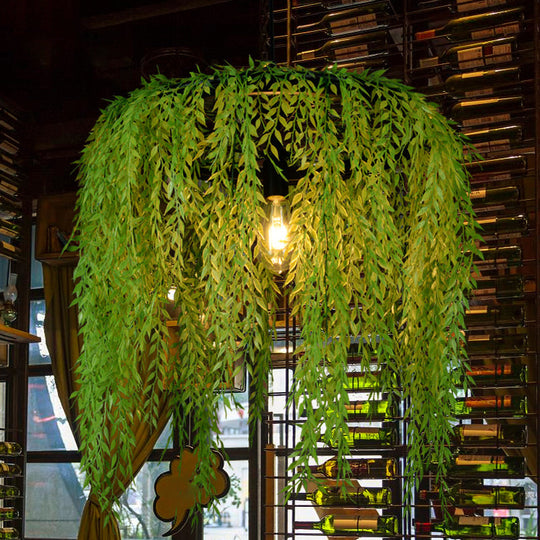 Industrial Metal 1-Head Black Pendant Light Fixture With Wheel Restaurant Suspension And Artificial