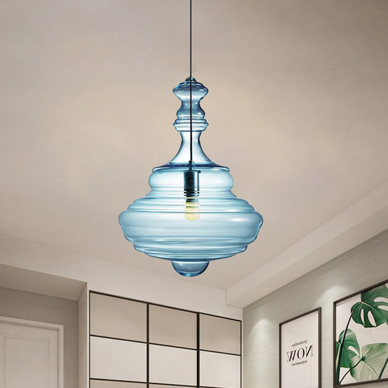 Modern Clear/Blue Ruffle Glass Pendant Light - Bedroom Ceiling Hanging Lamp