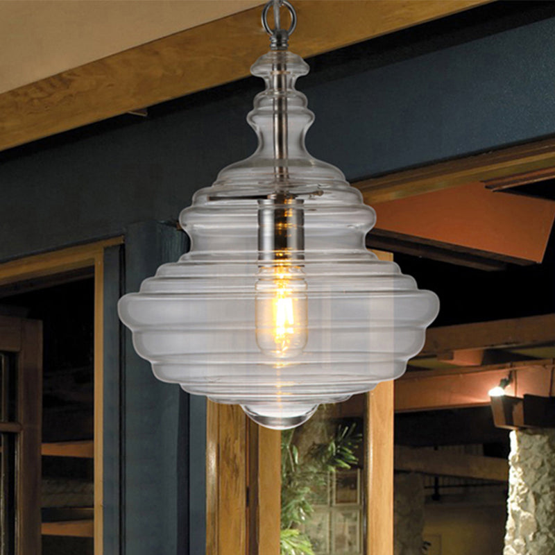 Modern Clear/Blue Ruffle Glass Pendant Light - Bedroom Ceiling Hanging Lamp
