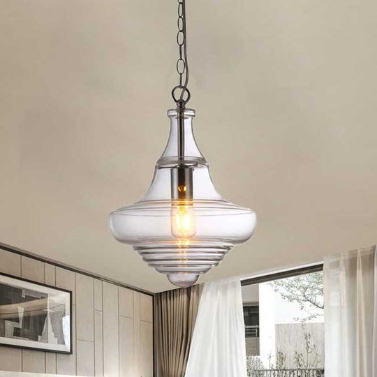 Modern Clear/Blue Ruffle Glass Pendant Light - Bedroom Ceiling Hanging Lamp