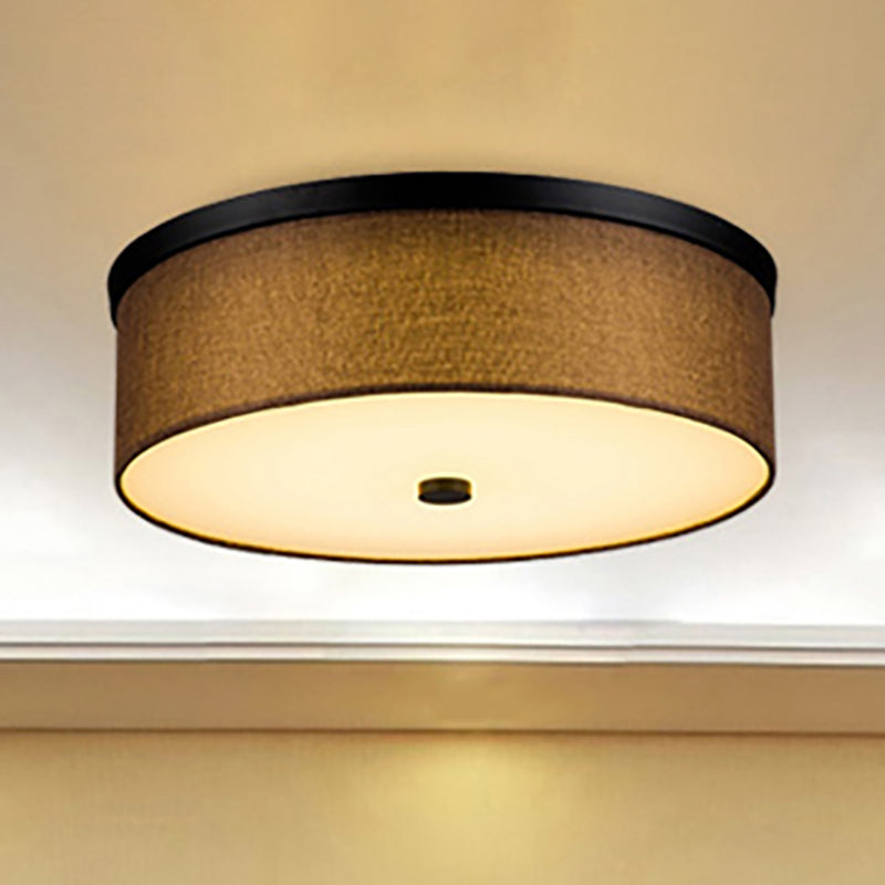 Fabric Brown Modern LED Flush Mount Ceiling Fixture, 16"/19.5" Diameter