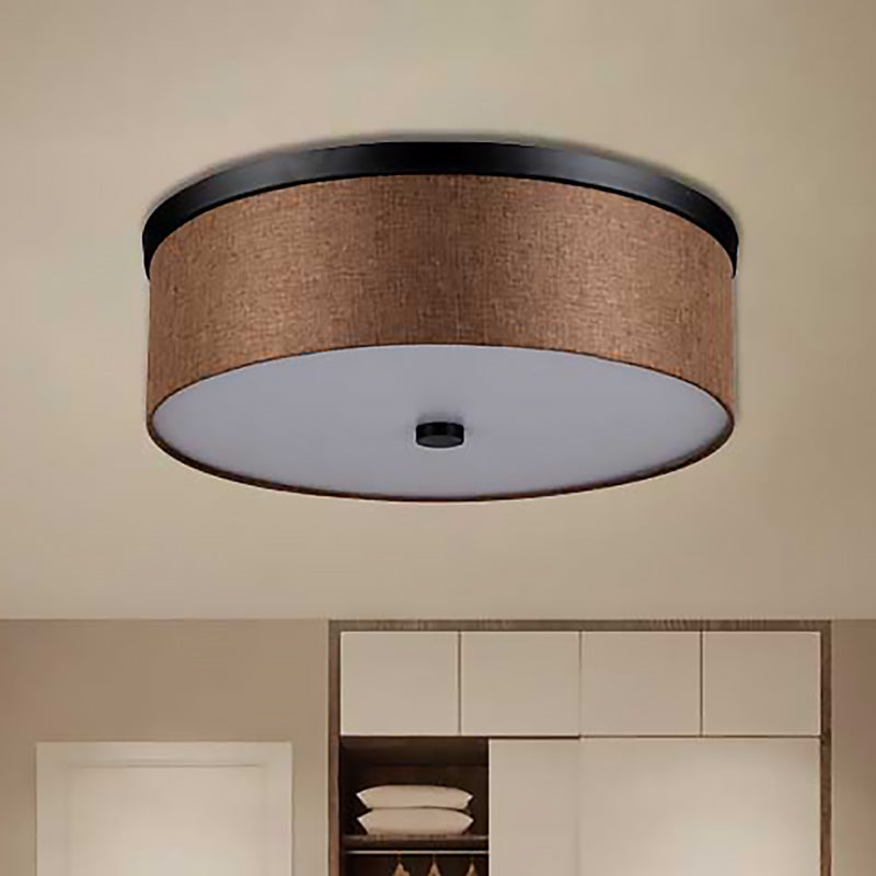 Fabric Brown Modern LED Flush Mount Ceiling Fixture, 16"/19.5" Diameter