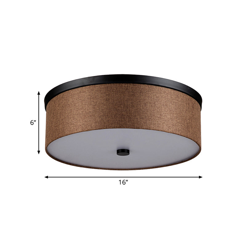 Fabric Brown Modern LED Flush Mount Ceiling Fixture, 16"/19.5" Diameter
