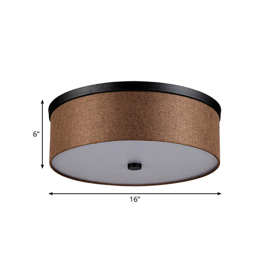 Fabric Brown Modern Led Flush Mount Ceiling Fixture 16/19.5 Diameter