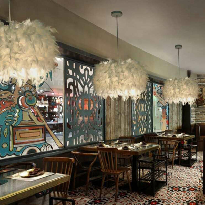 Cylindrical Feather Drop Pendant Minimalist Hanging Light – 1-Light White Design for Dining Room