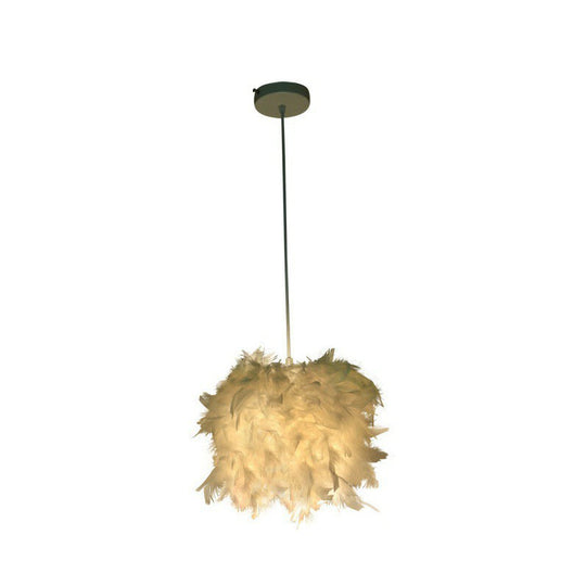 Cylindrical Feather Drop Pendant Minimalist Hanging Light – 1-Light White Design for Dining Room