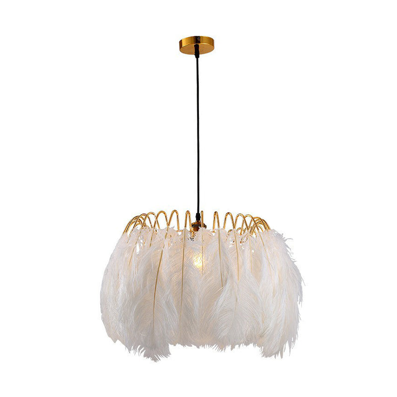 Minimalist Feather Pendant Light For Bedroom - Nordic Style Circle Suspension With Single Bulb