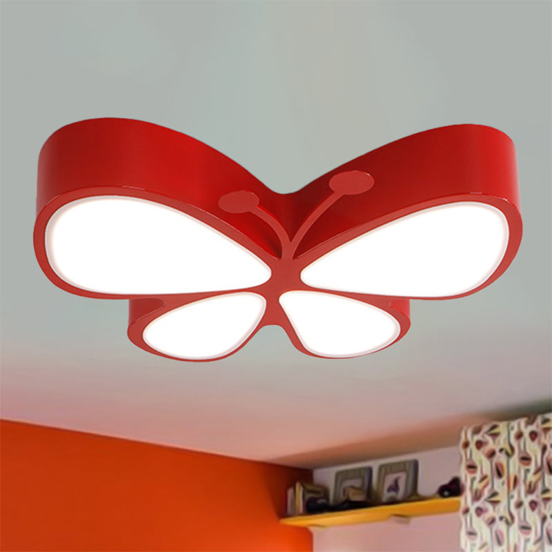 Contemporary Butterfly Led Flush Ceiling Light - Classroom Metal Fixture Red / White 18