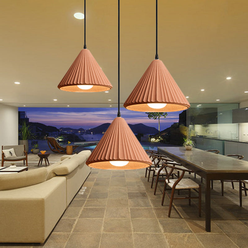 Modern Cement Cone Pendant Lamp for Office Kitchen - One Light Fluted Ceiling Pendant
