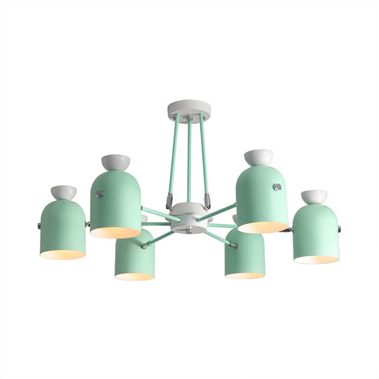 Rotatable Metal Cup Chandelier - 6 Light Macaron Style Hanging For Childs Bedroom