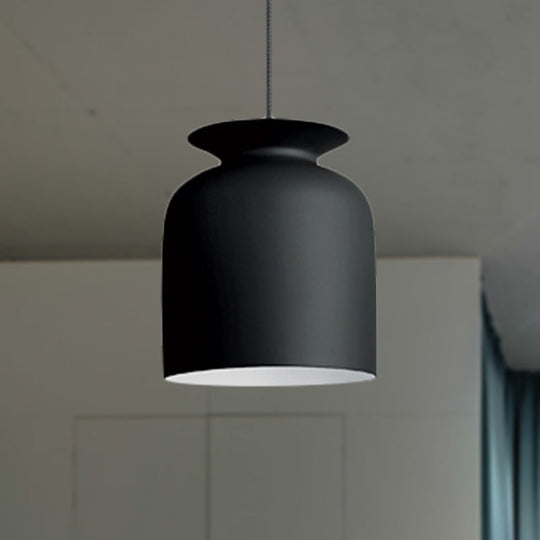 Modern Monochrome Bowl Pendant Lamp For Hotel Restaurants - Metal One-Light Suspension Black / 7