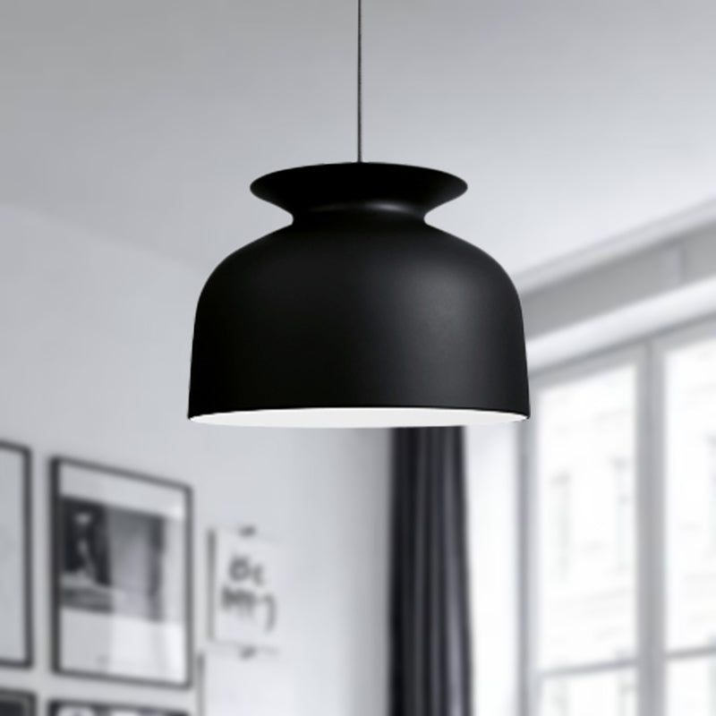 Modern Monochrome Bowl Pendant Lamp For Hotel Restaurants - Metal One-Light Suspension