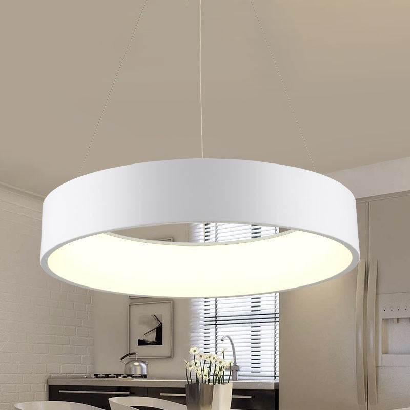 Minimalist Metal Ring Ceiling Light - 18/23.5/31.5 Dia White/Gray/Black Integrated Led Pendant
