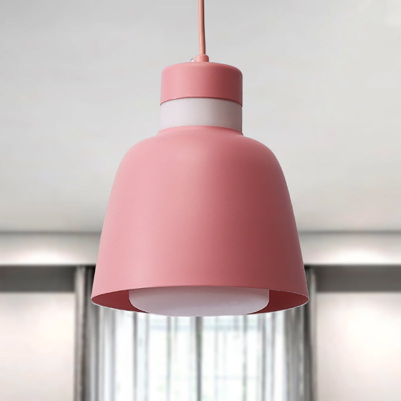 Modernistic Bell Ceiling Pendant Light: Black/Pink/Yellow Metal Hanging Lamp Kit With 1 Light