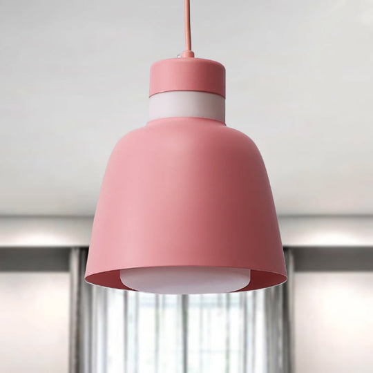 Modernistic Bell Ceiling Pendant Light: Black/Pink/Yellow Metal Hanging Lamp Kit With 1 Light