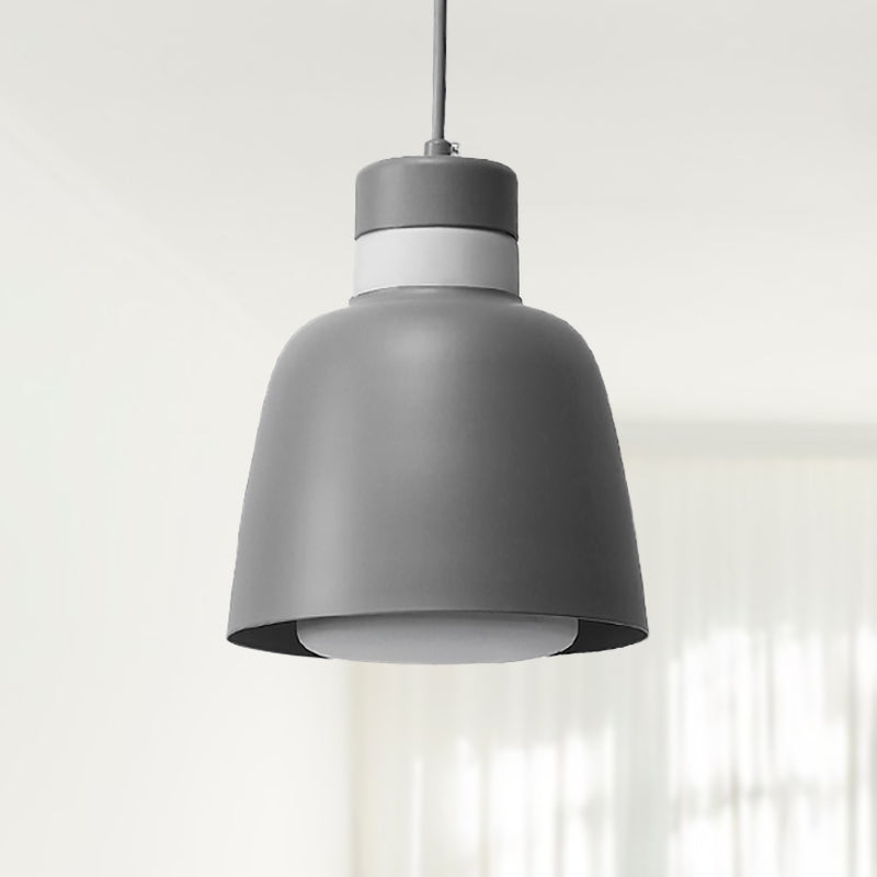 Modernistic Bell Ceiling Pendant Light: Black/Pink/Yellow Metal Hanging Lamp Kit With 1 Light Grey