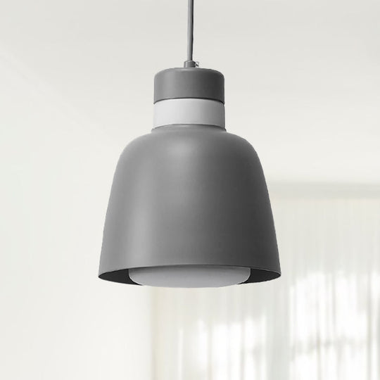 Modernistic Bell Ceiling Pendant Light: Black/Pink/Yellow Metal Hanging Lamp Kit With 1 Light Grey