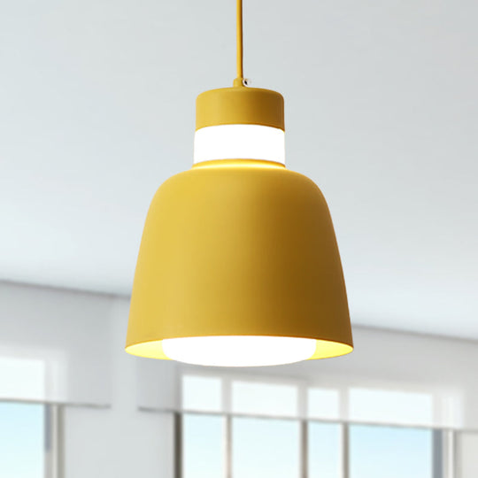 Modernistic Bell Ceiling Pendant Light: Black/Pink/Yellow Metal Hanging Lamp Kit With 1 Light
