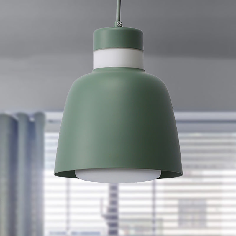 Modernistic Bell Ceiling Pendant Light: Black/Pink/Yellow Metal Hanging Lamp Kit With 1 Light