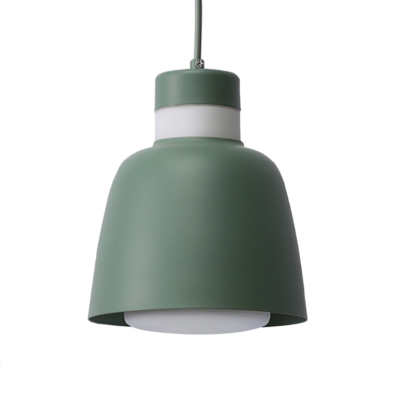 Modernistic Bell Ceiling Pendant Light: Black/Pink/Yellow Metal Hanging Lamp Kit With 1 Light