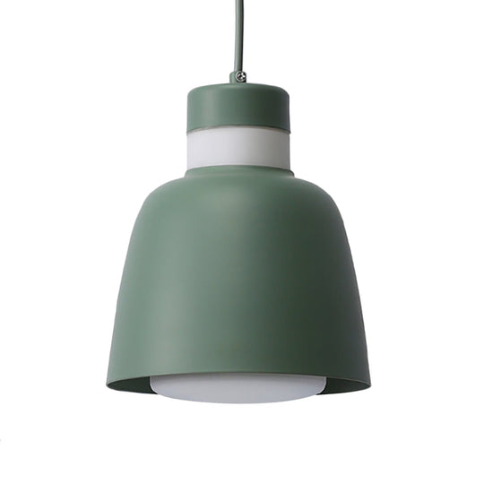 Modernistic Bell Ceiling Pendant Light: Black/Pink/Yellow Metal Hanging Lamp Kit With 1 Light