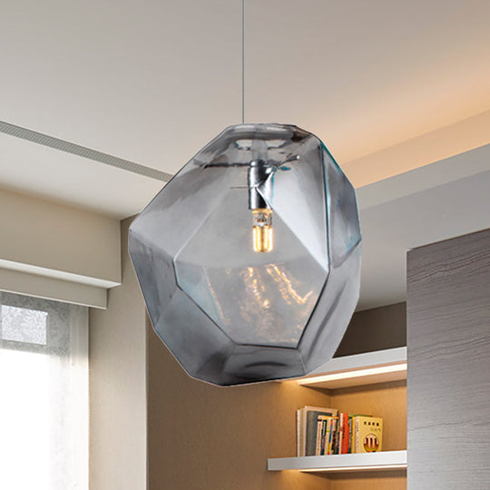 Contemporary Glass Pendant Light - Faceted Grey/Orange/Purple - 1-Light LED Hanging Lamp for Dining Room Fixture