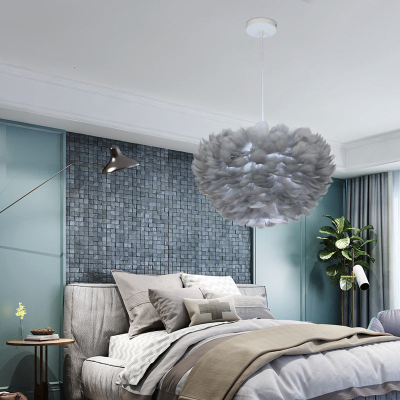 Nordic Style Feather Suspension Lamp: Half-Sphere Chandelier Pendant Light for Bedroom