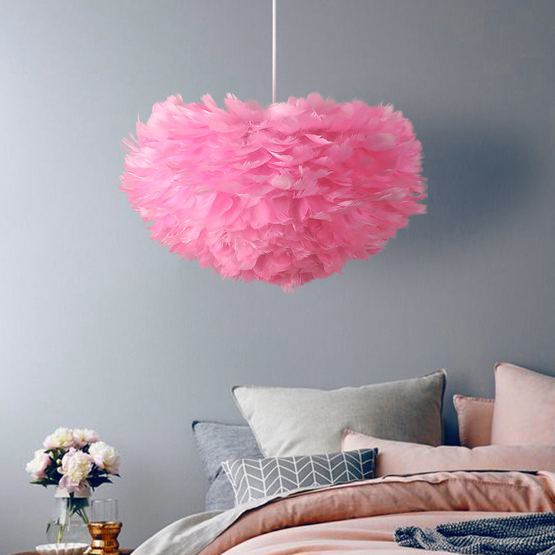 Nordic Style Feather Suspension Lamp: Half-Sphere Chandelier Pendant Light for Bedroom