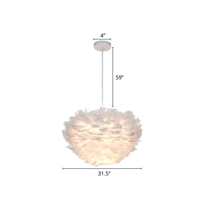 Nordic Style Feather Suspension Lamp: Half-Sphere Chandelier Pendant Light for Bedroom